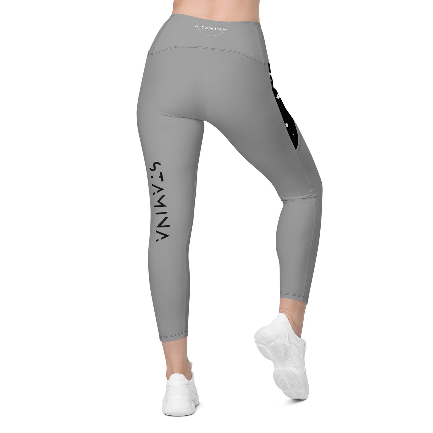 Grey Crossover leggings with pockets