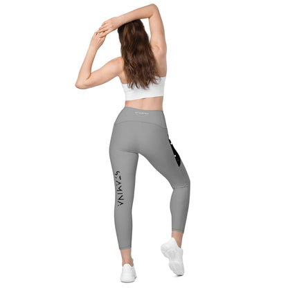 Grey Crossover leggings with pockets