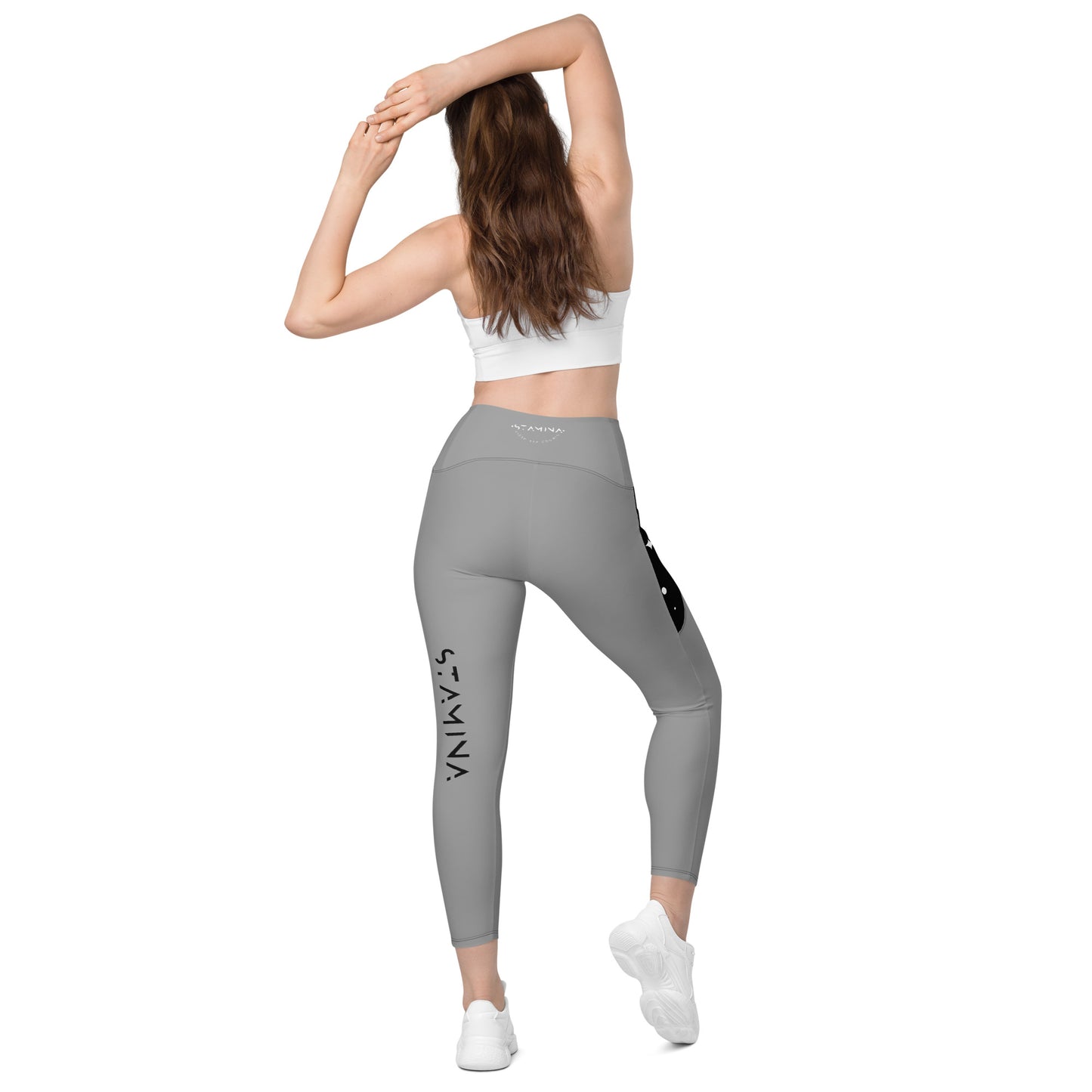 Gray Crossover leggings with pockets