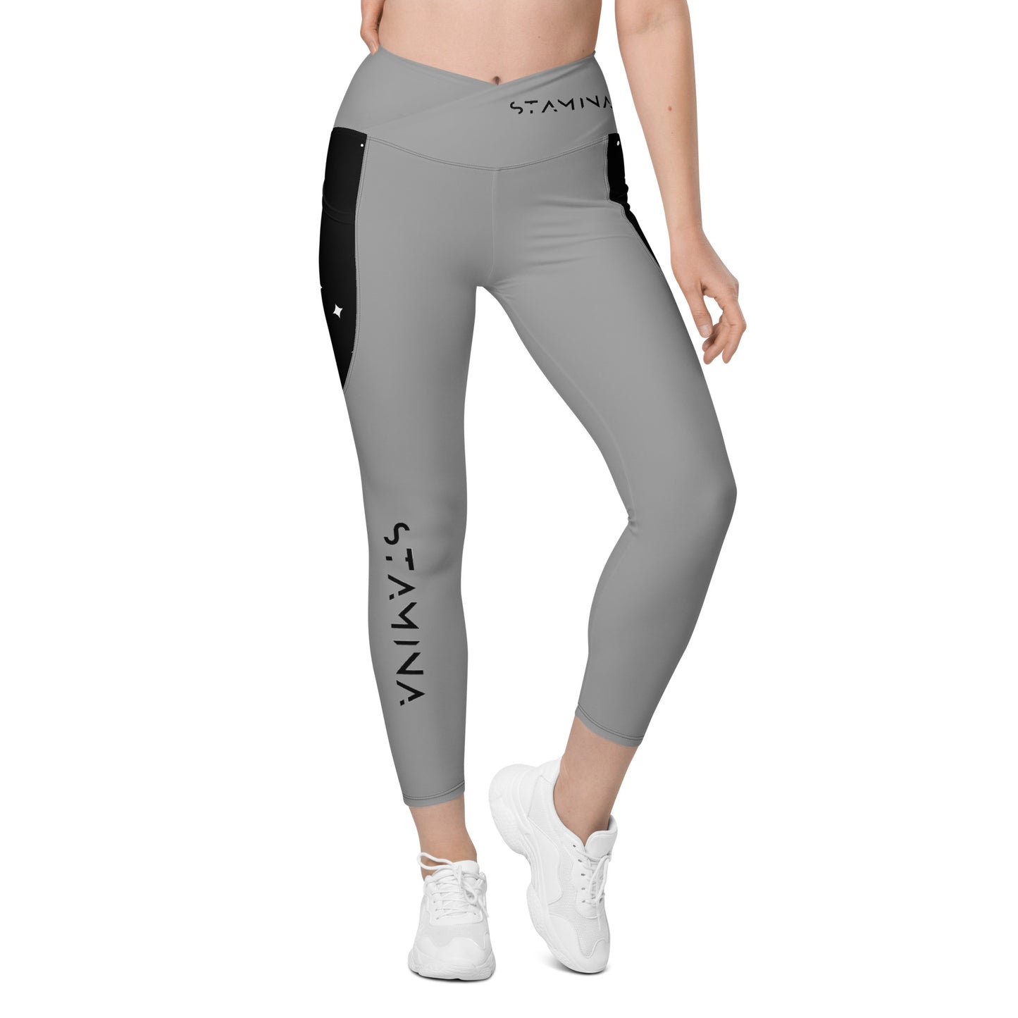 Grey Crossover leggings with pockets