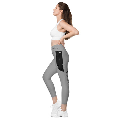 Grey Crossover leggings with pockets