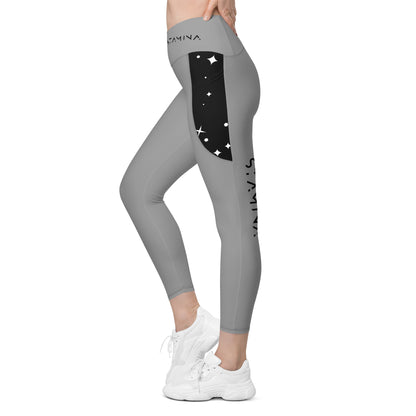 Grey Crossover leggings with pockets