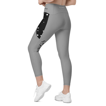 Grey Crossover leggings with pockets