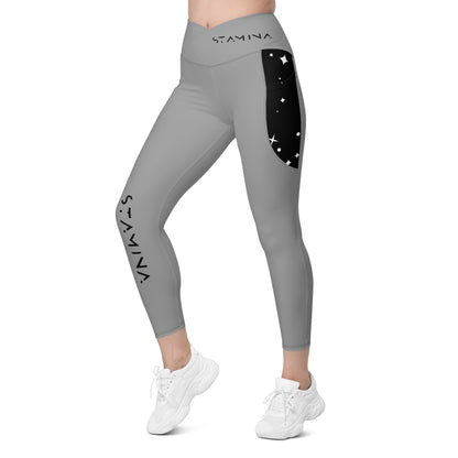 Grey Crossover leggings with pockets