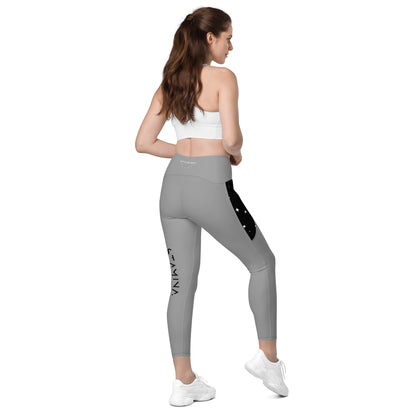 Grey Crossover leggings with pockets