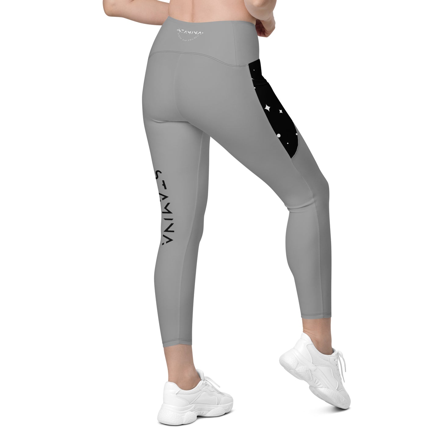 Grey Crossover leggings with pockets