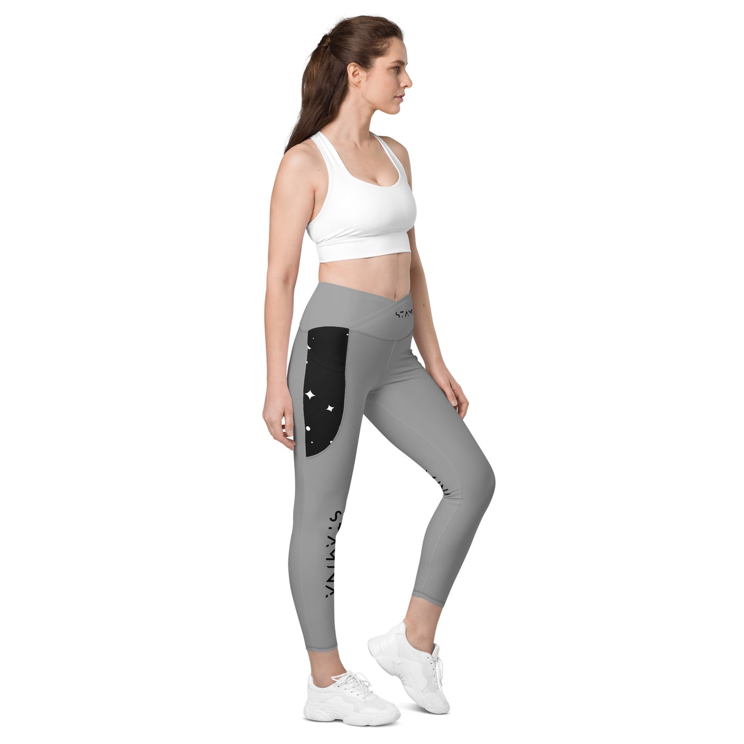 Gray Crossover leggings with pockets