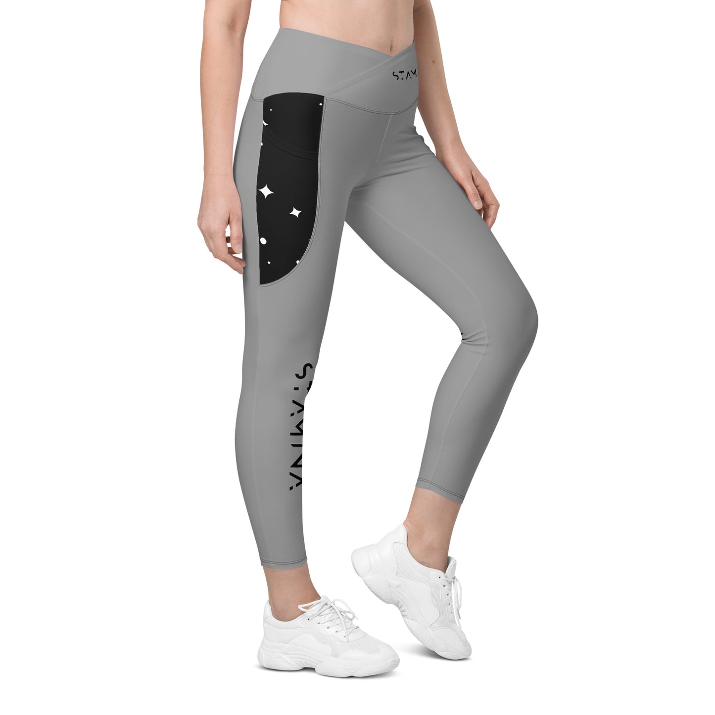 Gray Crossover leggings with pockets