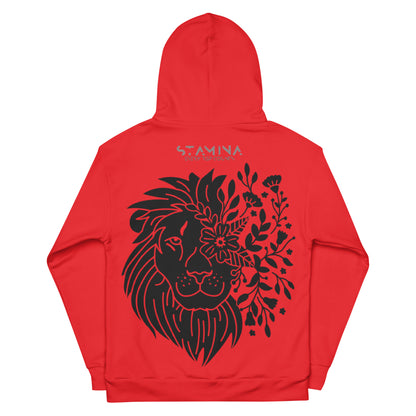 Red Fire Heart with Black Lion on black Unisex Hoodie