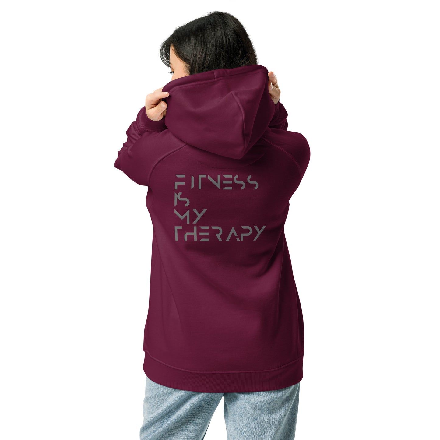 Fitness is my therapy Unisex eco raglan hoodie